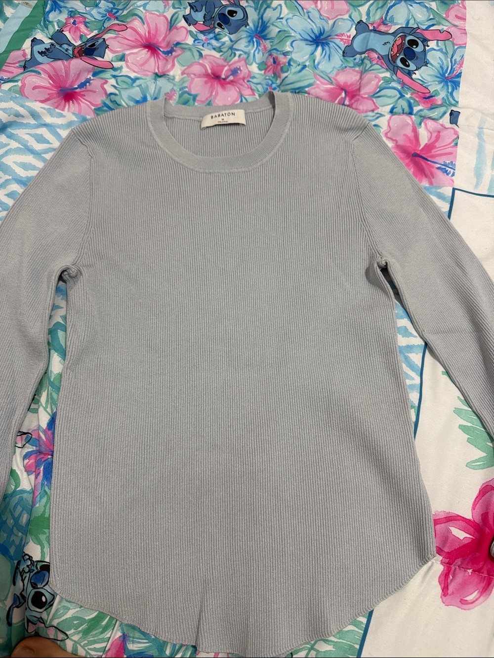 Babaton Light Gray Ribbed Long Sleeve Top size M stretchy fits S-M